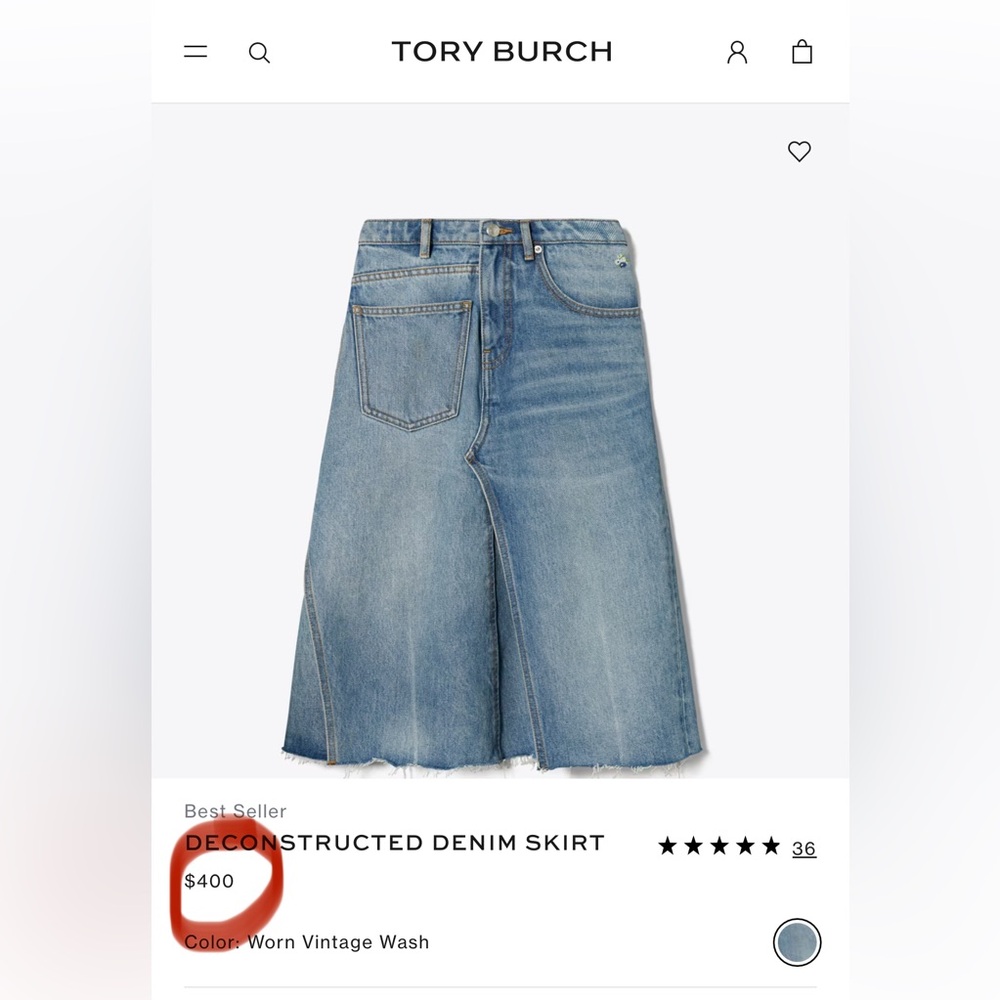 EUC Tory Burch DECONSTRUCTED DENIM SKIRT size 6 - Picture 3 of 15